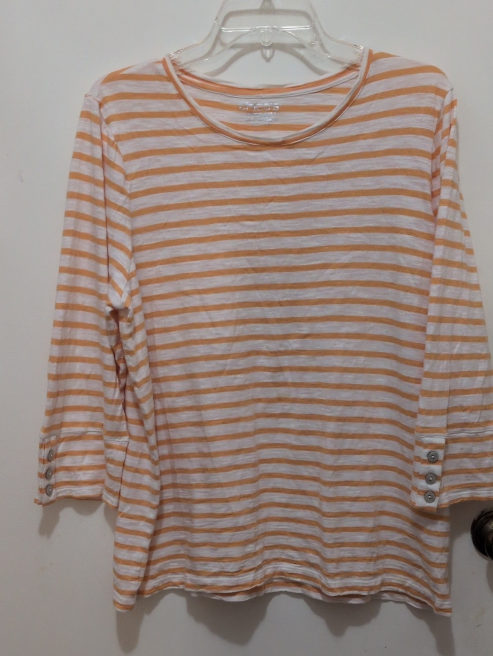 Chico's Peach & White Striped Long-Sleeve Tee Size 3/XL